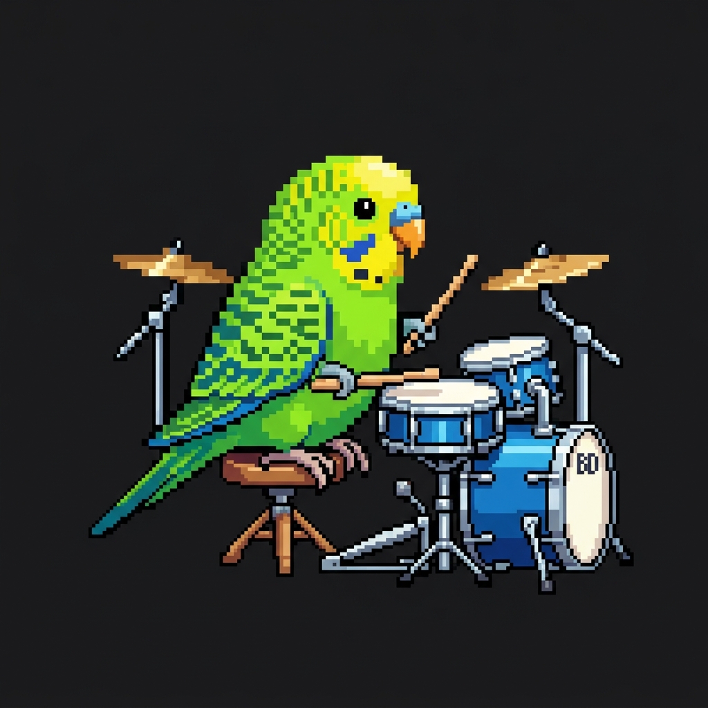 Budgie drummer mascot